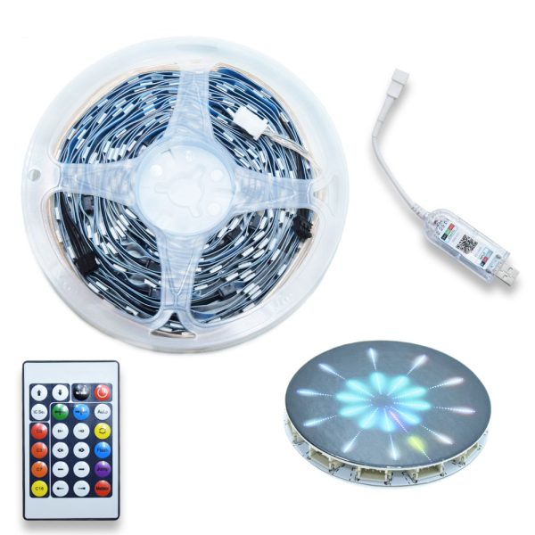 Tűzijáték RGB LED szalag távirányítóval és telefonos vezérléssel - tűzijáték mintában rögzíthető szalag, követi a zene ritmusát (BBV)