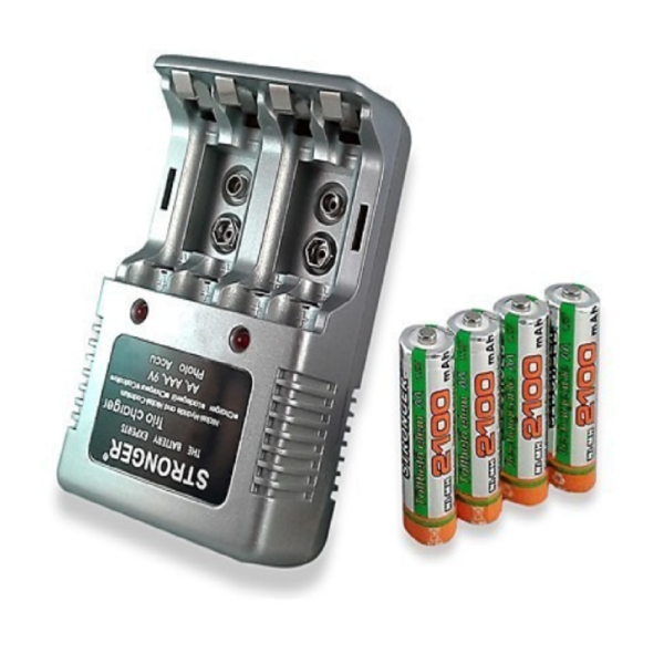 Univerzális elemtöltő + 4 db tölthető 2100mAh ceruza akku (AA/AAA elemekhez) (BBL)