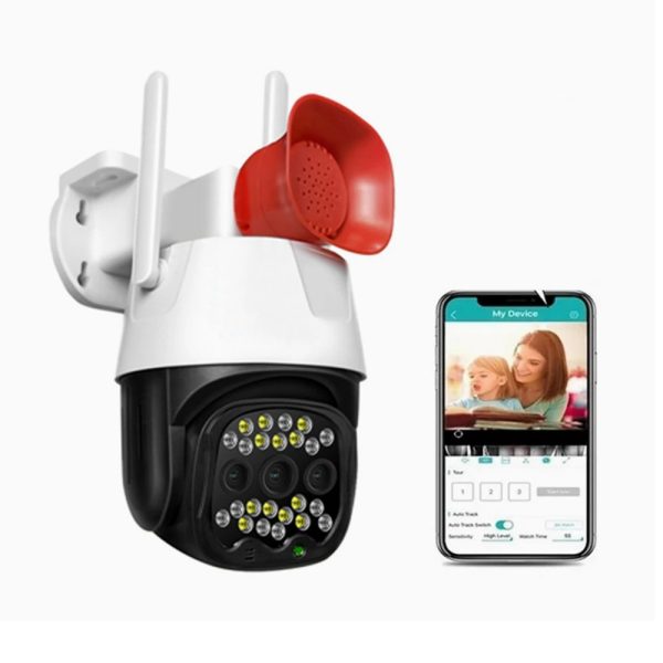 V380 WIFI IP okos biztonsági kamera szirénával, mikrofonnal és hangszóróval - kétirányú kommunikációt tesz lehetővé - Android/IOS kompatibilis (BBV)