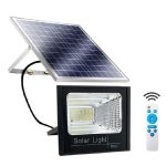 Garázsba, eresz alá, teraszra is felszerelhető napelemes lámpa - 100W kültéri LED reflektor különálló szolár panellel és állítható dőlésszöggel (BBV)