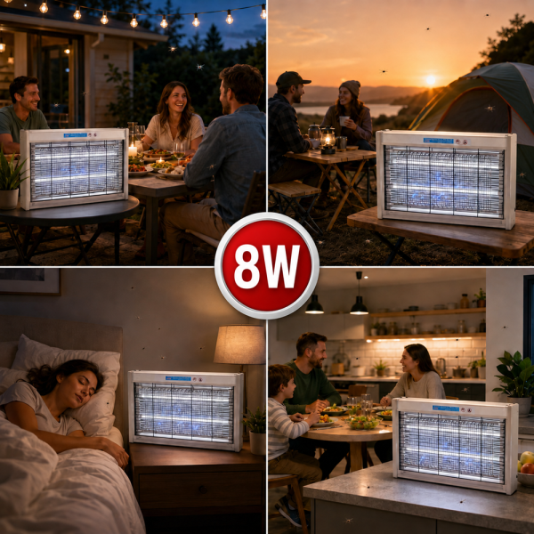 8W LED elektromos rovarcsapda lámpa – vegyszermentes beltéri szúnyog-, légy- és molyirtó (BBD)