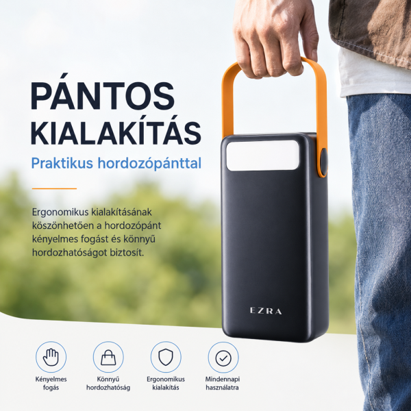 EZRA PR138 powerbank 40000mAh – nagy kapacitású hordozható gyorstöltő LED lámpával és Type-C csatlakozóval (THM)