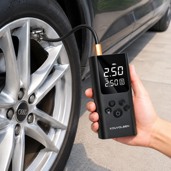 Kouvoolsen KOS-33004 hordozható digitális kompresszor és elektromos légpumpa – autóhoz, kerékpárhoz, motorhoz, labdához (BBD)