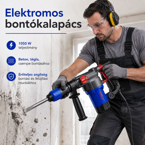 THO M-9130 elektromos bontókalapács 1050W – hálózati fúrókalapács betonhoz, téglához és csempéhez (BBD-M)