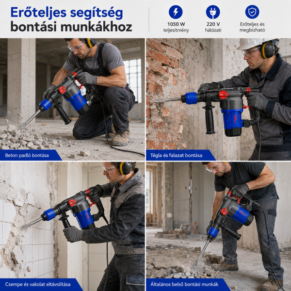 THO M-9130 elektromos bontókalapács 1050W – hálózati fúrókalapács betonhoz, téglához és csempéhez (BBD-M)
