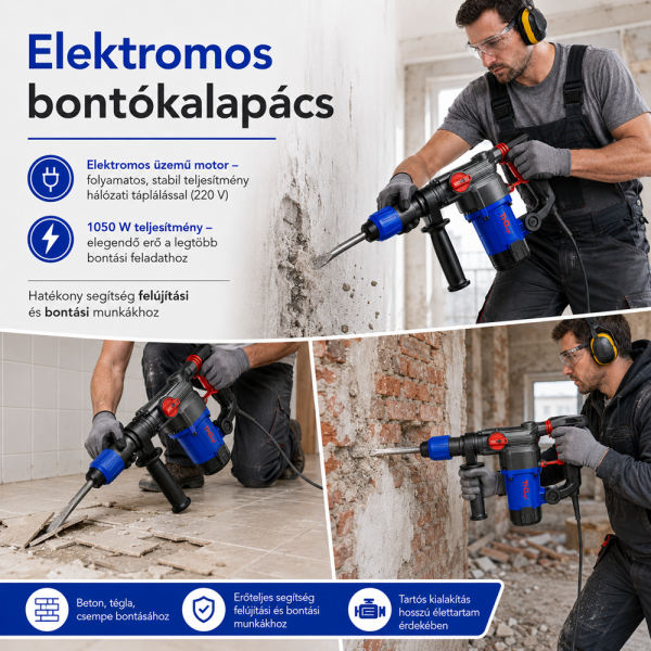 THO M-9130 elektromos bontókalapács 1050W – hálózati fúrókalapács betonhoz, téglához és csempéhez (BBD-M)
