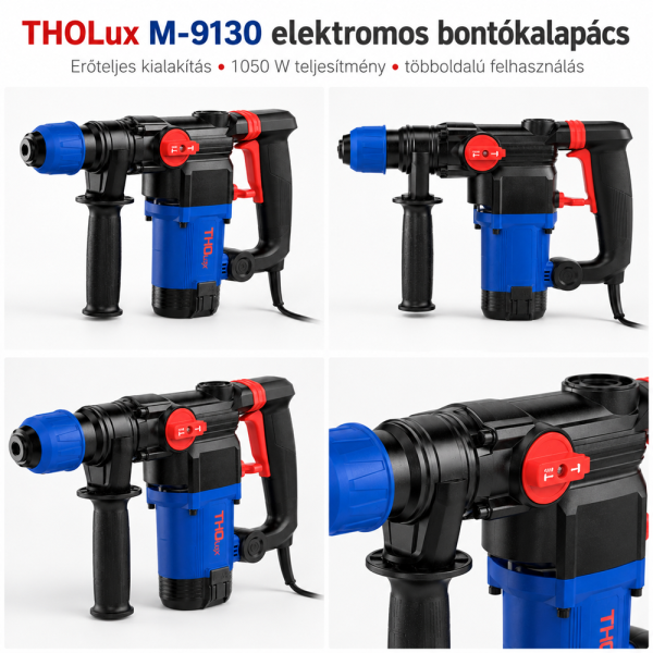 THO M-9130 elektromos bontókalapács 1050W – hálózati fúrókalapács betonhoz, téglához és csempéhez (BBD-M)