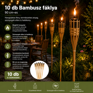 10 db Bambusz kerti fáklya 90 cm – Folyadékkal tölthető kerti fáklya szúnyogriasztó olajhoz (LR) 2
