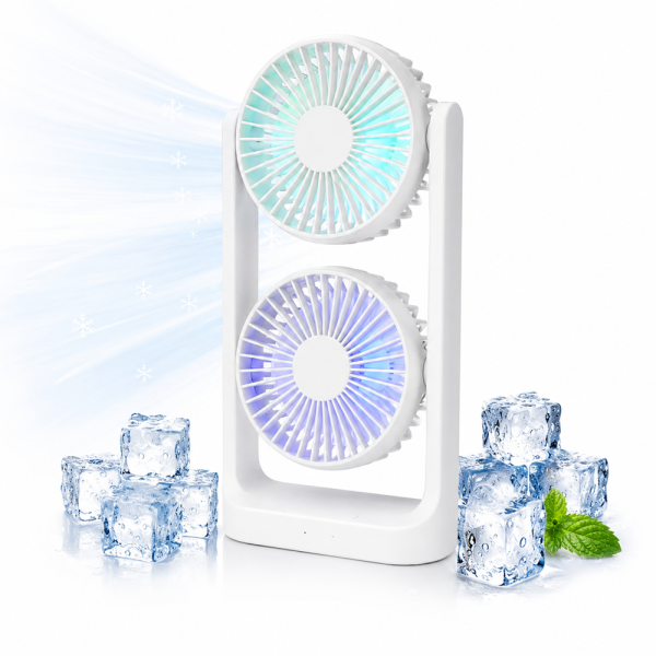 BreezeMax 360°-ban állítható duplafejes asztali ventilátor – USB, LED világítással 53202 (BBM)