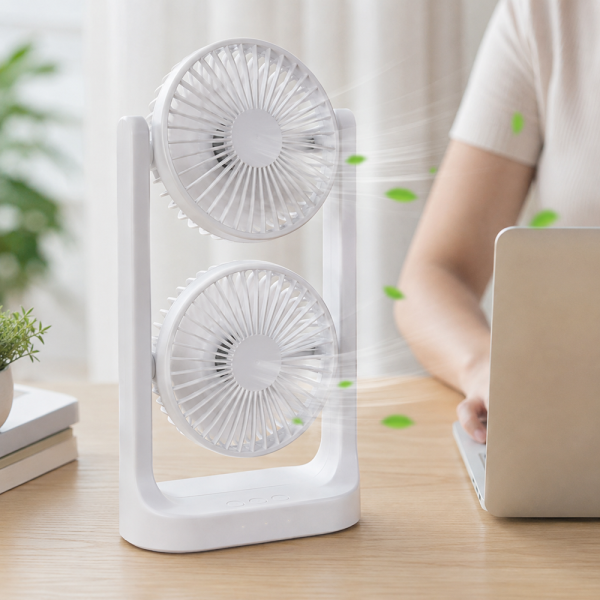 BreezeMax 360°-ban állítható duplafejes asztali ventilátor – USB, LED világítással 53202 (BBM)