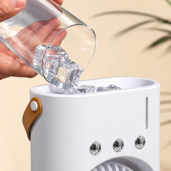 IceCool dupla léghűtő ventilátor párásító funkcióval – jéggel tölthető USB asztali hűtőventilátor (BBM)