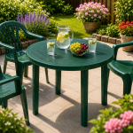 Műanyag kerti kerek asztal 90 cm – időjárásálló kültéri asztal kertbe és teraszra – zöld (LR)