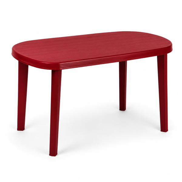 Parla műanyag ovális kerti asztal 135 × 84 cm – 6 személyes kültéri étkezőasztal - Bordó (LR)